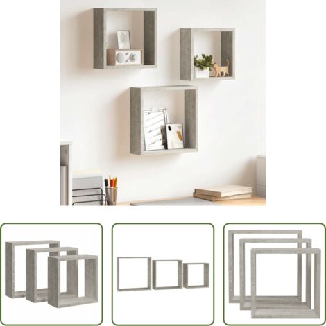vidaXL Scaffali da parete in MDF -  Mensole a Cubo da Parete 3 pz Grigio Cemento