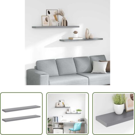 vidaXL Scaffali grigi -  Scaffali a Parete 2 pz Grigi 120x23,5x3,8 cm in MDF