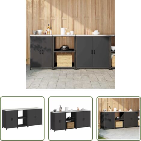 vidaXL Scaffali in acciaio -  Set di Stoccaggio per Cucina con lo scaffale 3 pcs Nero