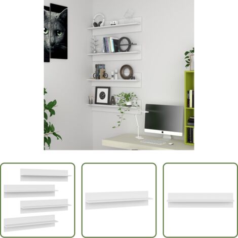 vidaXL Scaffali in legno -  Mensole a Muro 4 pz Bianche 80x11,5x18 cm in Legno Multistrato