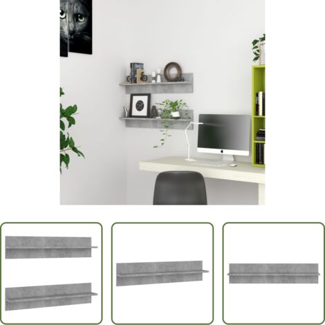 vidaXL Scaffali in legno -  Mensole Muro 2pz Grigio Cemento 80x11,5x18cm Legno Multistrato
