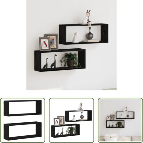 vidaXL Scaffali in legno -  Scaffali da parete 2 pcs Rovere Nero 60 x 15 x 23 cm