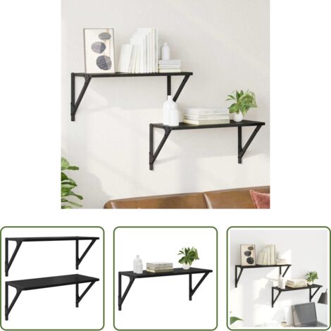 vidaXL Scaffali in legno -  Scaffali da parete 2 pcs Rovere Nero 60 x 25 x 25,5 cm