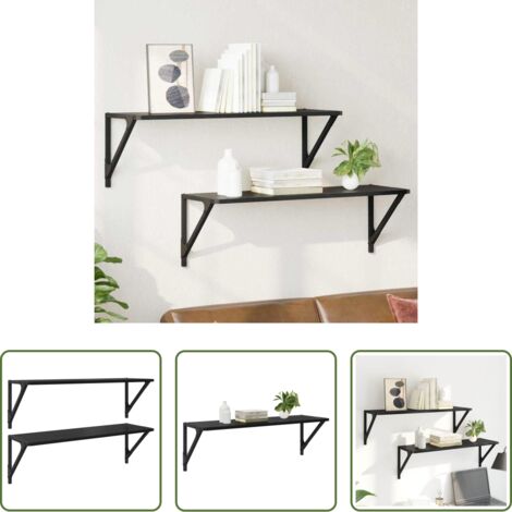 vidaXL Scaffali in legno -  Scaffali da parete 2 pcs Rovere Nero 80 x 25 x 25,5 cm