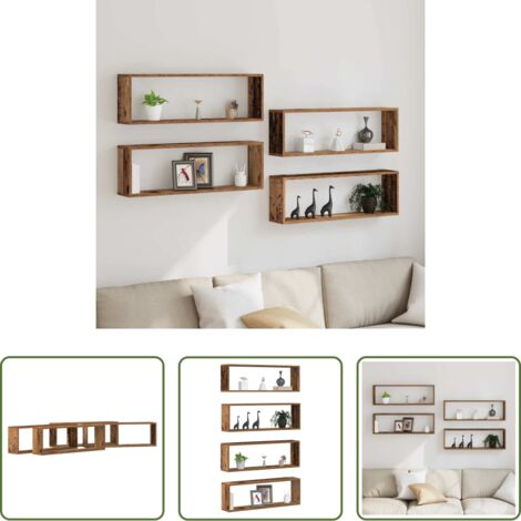 vidaXL Scaffali in legno -  Scaffali da parete 4 pcs Legno vecchio 80 x 15 x 26 cm