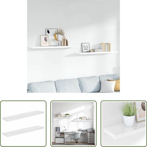 vidaXL Scaffali in mdf -  Scaffali a Parete 2 pz Bianco Lucido 120x23,5x3,8 cm in MDF