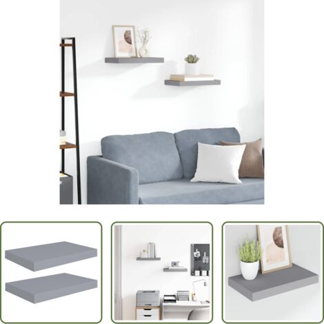 vidaXL Scaffali in mdf -  Scaffali a Parete 2 pz Grigi 40x23x3,8 cm in MDF
