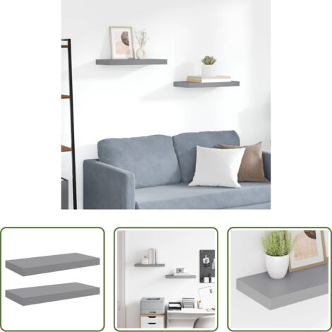 vidaXL Scaffali in mdf -  Scaffali a Parete 2 pz Grigi 50x23x3,8 cm in MDF