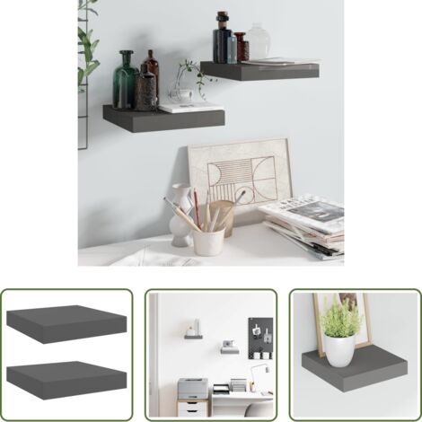 vidaXL Scaffali in MDF -  Scaffali a Parete 2 pz Grigio Lucido 23x23,5x3,8 cm in MDF