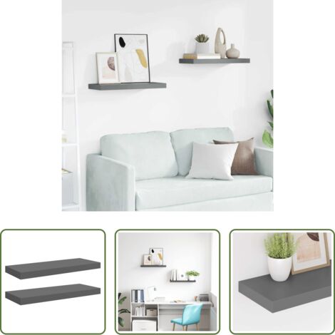 vidaXL Scaffali in MDF -  Scaffali a Parete 2 pz Grigio Lucido 60x23,5x3,8 cm in MDF