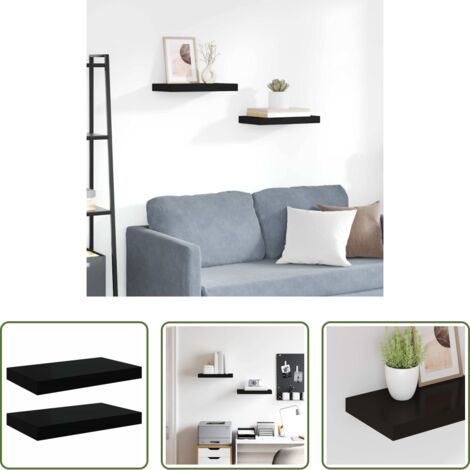 vidaXL Scaffali in mdf -  Scaffali a Parete 2 pz Neri 40x23x3,8 cm in MDF