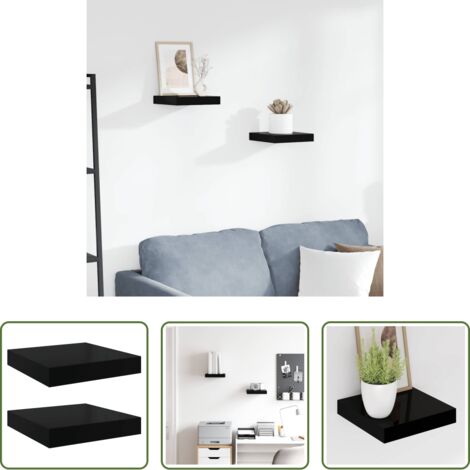 vidaXL Scaffali in mdf -  Scaffali a Parete 2 pz Nero Lucido 23x23,5x3,8 cm in MDF
