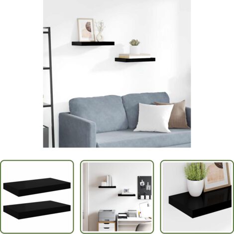 vidaXL Scaffali in MDF -  Scaffali a Parete 2 pz Nero Lucido 40x23x3,8 cm in MDF