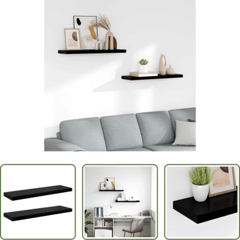 vidaXL Scaffali in mdf -  Scaffali a Parete 2 pz Nero Lucido 80x23,5x3,8 cm in MDF
