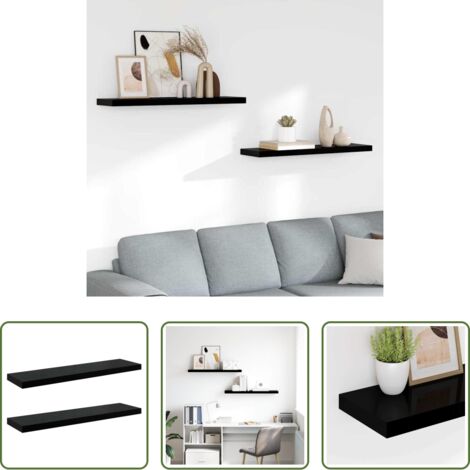vidaXL Scaffali in MDF -  Scaffali a Parete 2 pz Nero Lucido 90x23,5x3,8 cm in MDF