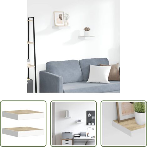 vidaXL Scaffali in mdf -  Scaffali a Parete 2 pz Rovere e Bianco 23x23,5x3,8 cm in MDF