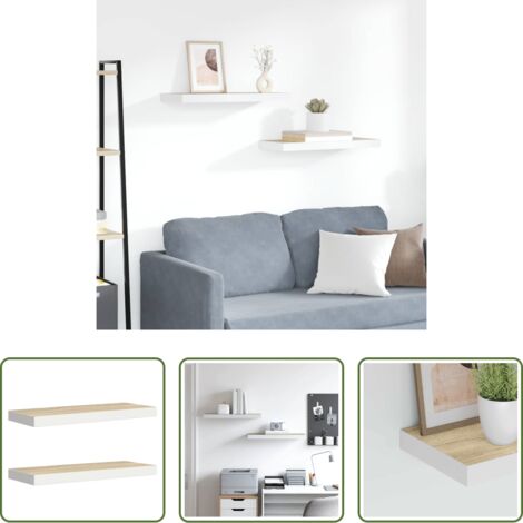 vidaXL Scaffali in mdf -  Scaffali a Parete 2 pz Rovere e Bianco 60x23,5x3,8 cm in MDF