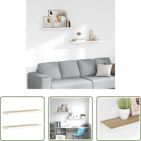 vidaXL Scaffali in mdf -  Scaffali a Parete 2 pz Rovere e Bianco 80x23,5x3,8 cm in MDF