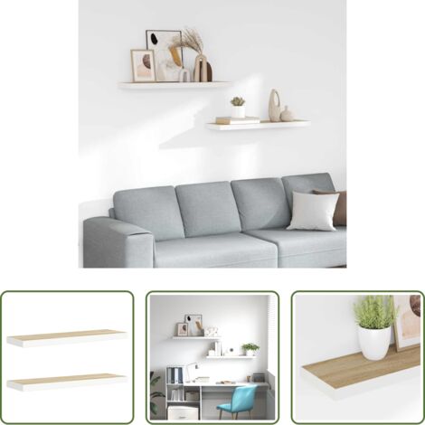 vidaXL Scaffali in mdf -  Scaffali a Parete 2 pz Rovere e Bianco 90x23,5x3,8 cm in MDF