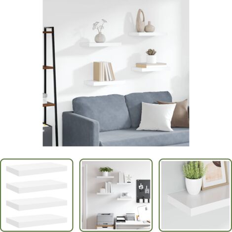 vidaXL Scaffali in mdf -  Scaffali a Parete 4 pz Bianchi 40x23x3,8 cm in MDF
