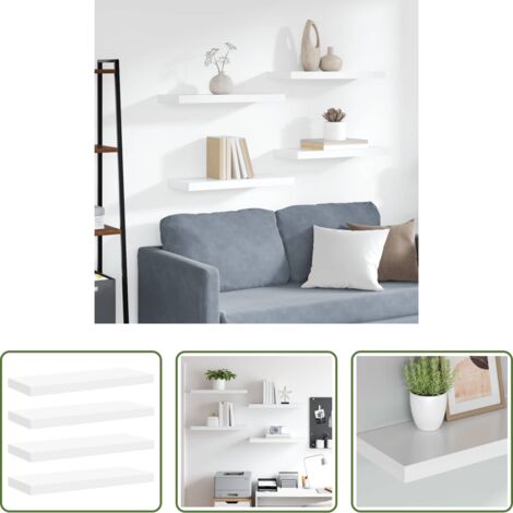 vidaXL Scaffali in mdf -  Scaffali a Parete 4 pz Bianchi 60x23,5x3,8 cm in MDF