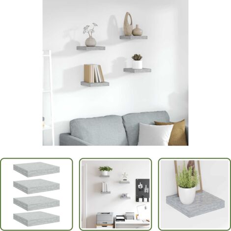 vidaXL Scaffali in mdf -  Scaffali a Parete 4 pz Grigio Cemento 23x23,5x3,8 cm in MDF