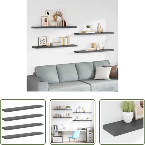 vidaXL Scaffali in MDF -  Scaffali a Parete 4 pz Grigio Lucido 120x23,5x3,8 cm in MDF
