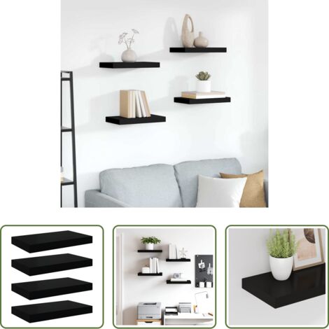 vidaXL Scaffali in mdf -  Scaffali a Parete 4 pz Neri 40x23x3,8 cm in MDF