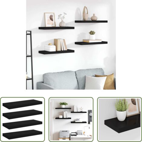 vidaXL Scaffali in mdf -  Scaffali a Parete 4 pz Neri 60x23,5x3,8 cm in MDF