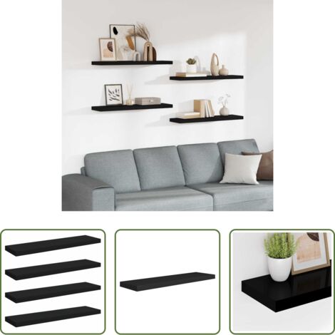vidaXL Scaffali in mdf -  Scaffali a Parete 4 pz Neri 90x23,5x3,8 cm in MDF