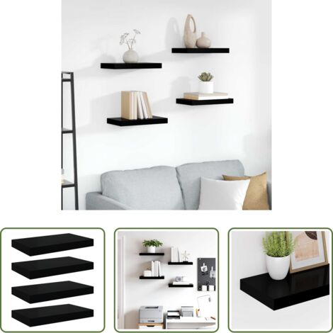 vidaXL Scaffali in mdf -  Scaffali a Parete 4 pz Nero Lucido 40x23x3,8 cm in MDF
