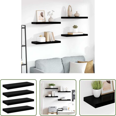 vidaXL Scaffali in MDF -  Scaffali a Parete 4 pz Nero Lucido 60x23,5x3,8 cm in MDF