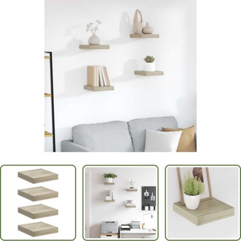 vidaXL Scaffali in mdf -  Scaffali a Parete 4 pz Rovere 23x23,5x3,8 cm in MDF