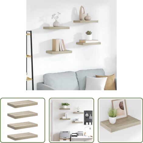 vidaXL Scaffali in mdf -  Scaffali a Parete 4 pz Rovere 40x23x3,8 cm in MDF