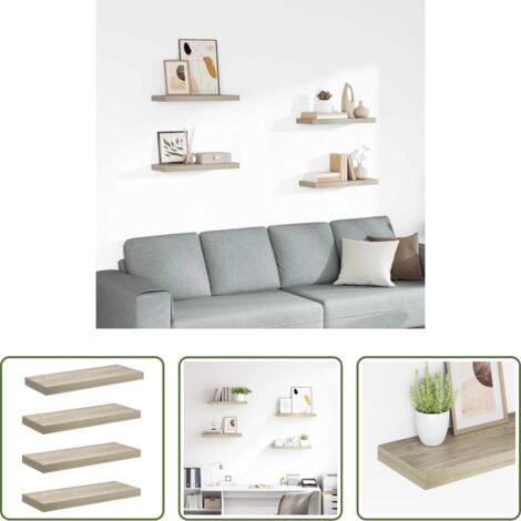 vidaXL Scaffali in mdf -  Scaffali a Parete 4 pz Rovere 60x23,5x3,8 cm in MDF