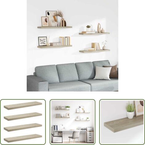 vidaXL Scaffali in mdf -  Scaffali a Parete 4 pz Rovere 90x23,5x3,8 cm in MDF
