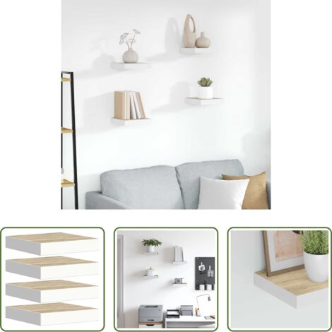 vidaXL Scaffali in mdf -  Scaffali a Parete 4 pz Rovere e Bianco 23x23,5x3,8 cm in MDF