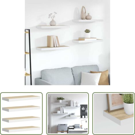 vidaXL Scaffali in mdf -  Scaffali a Parete 4 pz Rovere e Bianco 60x23,5x3,8 cm in MDF
