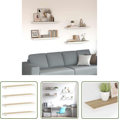 vidaXL Scaffali in mdf -  Scaffali a Parete 4 pz Rovere e Bianco 80x23,5x3,8 cm in MDF