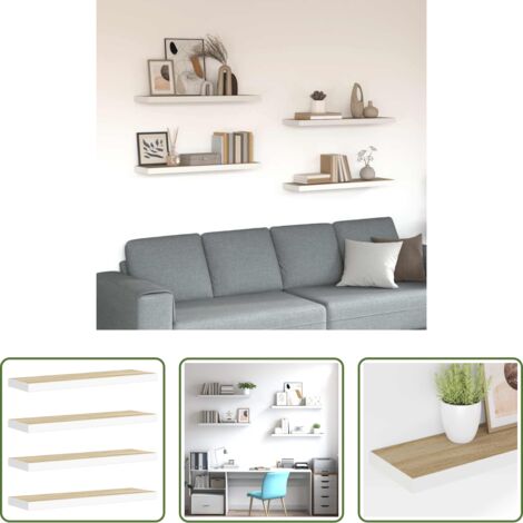 vidaXL Scaffali in mdf -  Scaffali a Parete 4 pz Rovere e Bianco 90x23,5x3,8 cm in MDF