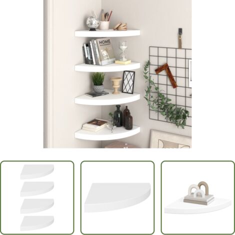 vidaXL Scaffali in mdf -  Scaffali Angolari a Parete 4 pz Bianchi 35x35x3,8 cm in MDF