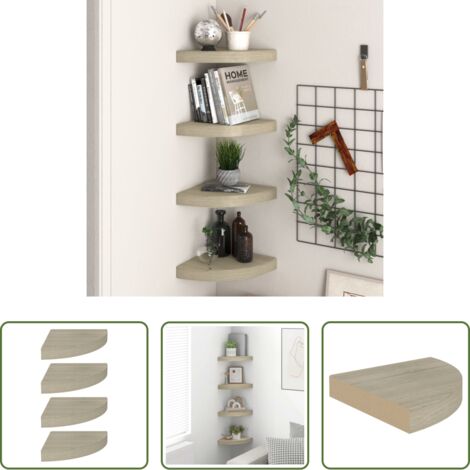vidaXL Scaffali in MDF -  Scaffali Angolari a Parete 4 pz Rovere 25x25x3,8 cm in MDF