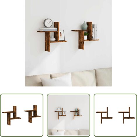 vidaXL Scaffali in truciolato - Mensole da Parete 2pz Rovere Fumo 38x12x38 cm in Truciolato