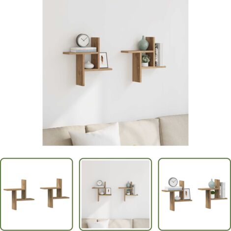 vidaXL Scaffali in truciolato - Mensole Parete 2pz Rovere Artigianale 38x12x38 cm in Truciolato
