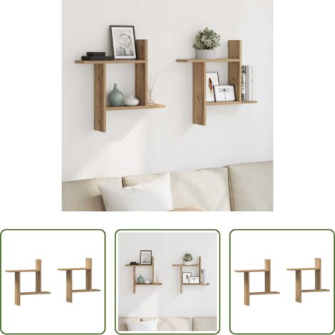 vidaXL Scaffali in truciolato - Mensole Parete 2pz Rovere Artigianale 50x12x50 cm in Truciolato