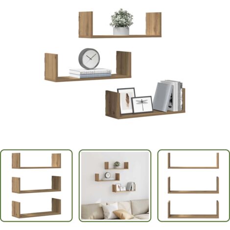 vidaXL Scaffali in truciolato - Mensole Parete 3pz Rovere Artigianale 58x18x18 cm in Truciolato