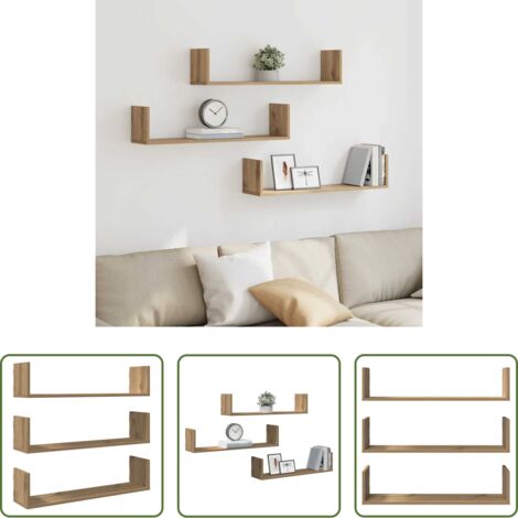 vidaXL Scaffali in truciolato -  Mensole Parete 3pz Rovere Artigianale 80x18x18 cm in Truciolato