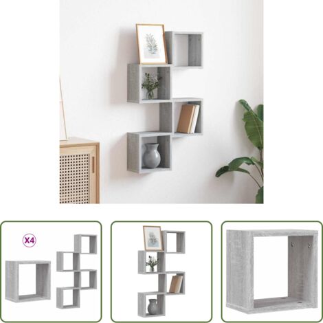 vidaXL Scaffali moderni -  Scaffali da parete 4 pcs Grigio Sonoma 26 x 15 x 26 cm
