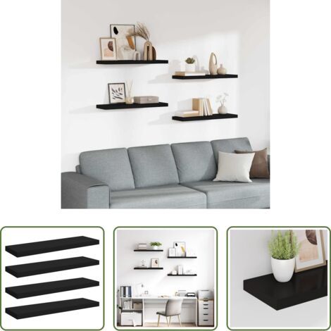 vidaXL Scaffali neri -  Scaffali a Parete 4 pz Neri 80x23,5x3,8 cm in MDF