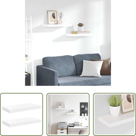 vidaXL Scaffali per casa -  Scaffali a Parete 2 pz Bianco Lucido 50x23x3,8 cm in MDF
